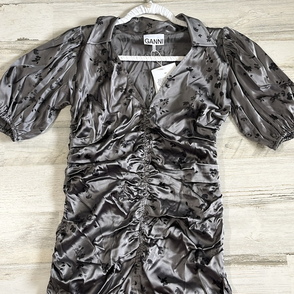 Ganni Silk Stretch Satin Dress Size Small NWT - Picture 3 of 13